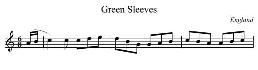 Green Sleeves - staff notation