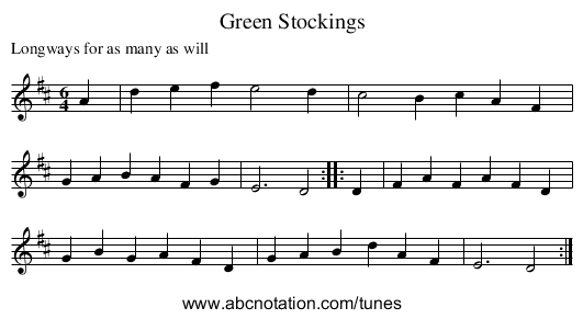 Green Stockings - staff notation