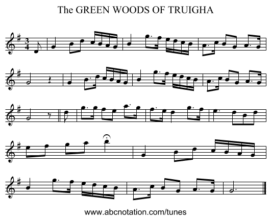 GREEN WOODS OF TRUIGHA, The - staff notation