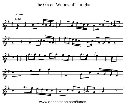 Green Woods of Truigha, The - staff notation