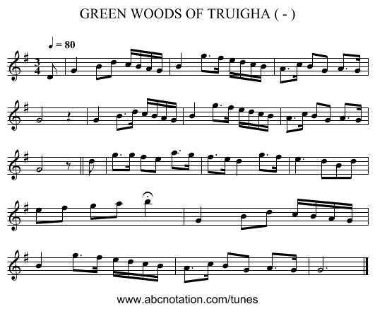 GREEN WOODS OF TRUIGHA ( - ) - staff notation