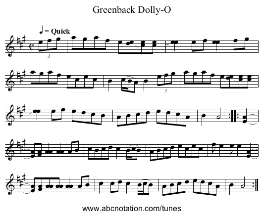 Greenback Dolly-O - staff notation