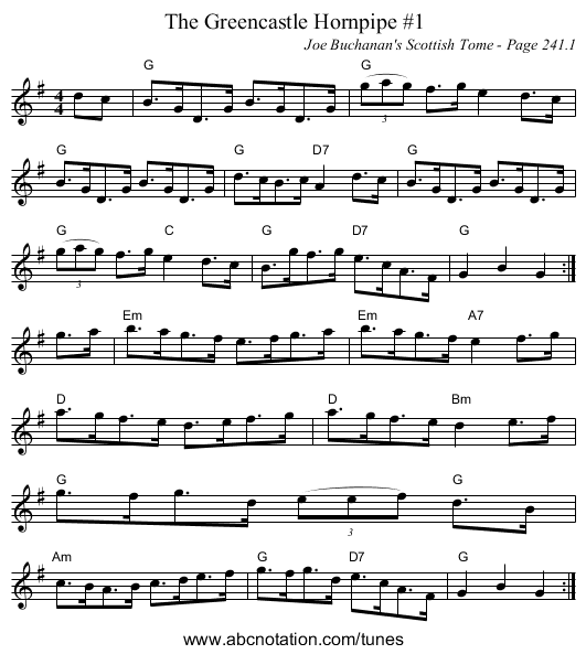 Greencastle Hornpipe #1, The - staff notation