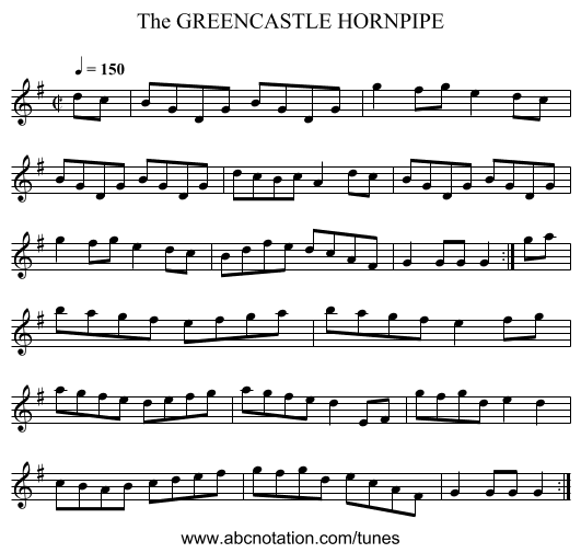 GREENCASTLE HORNPIPE, The - staff notation