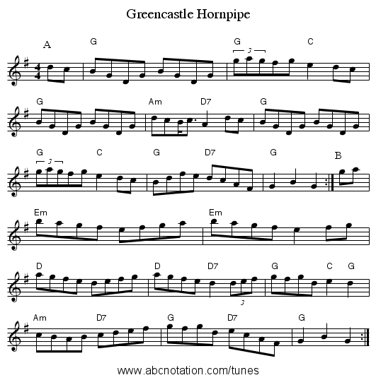 Greencastle Hornpipe - staff notation
