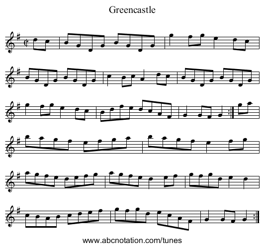 Greencastle - staff notation