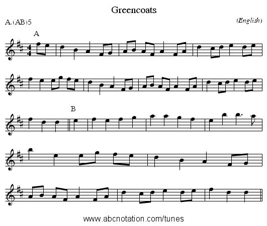 Greencoats - staff notation
