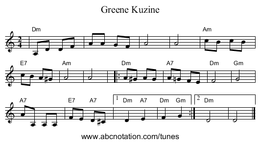 Greene Kuzine - staff notation