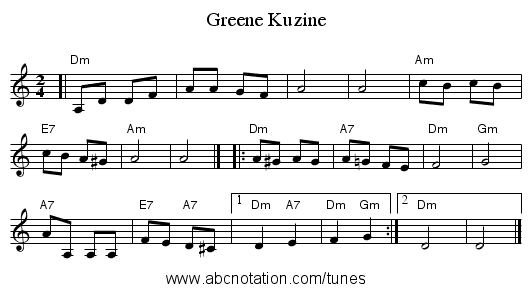 Greene Kuzine - staff notation