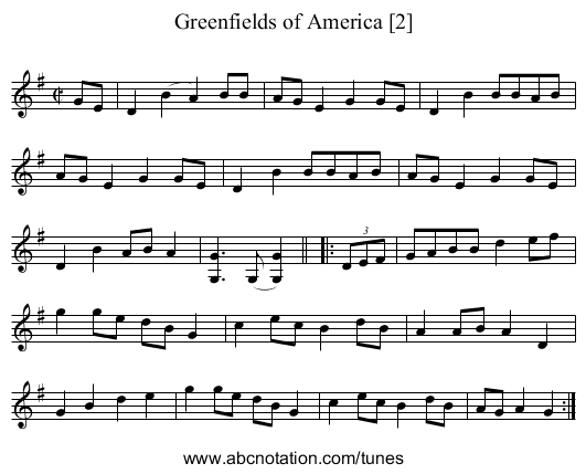 Greenfields of America [2] - staff notation