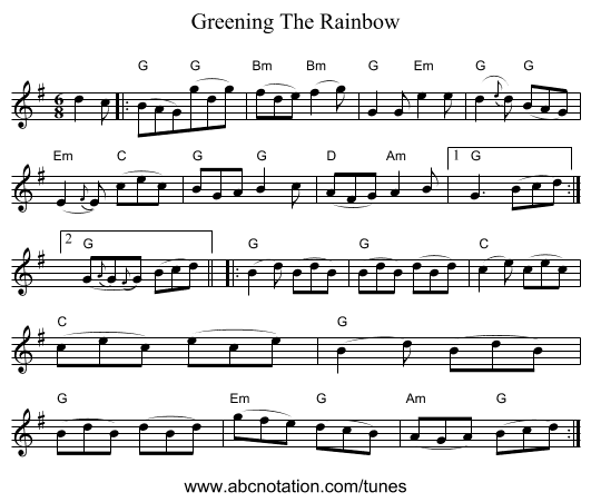 Greening The Rainbow - staff notation