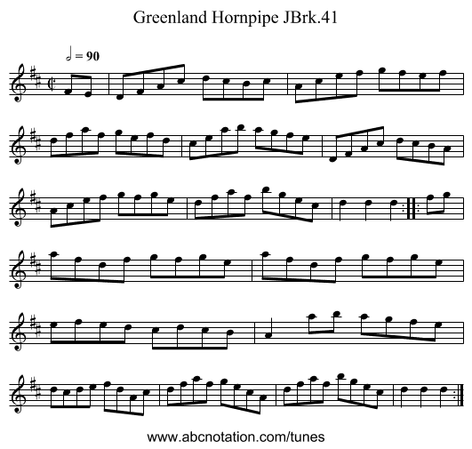 Greenland Hornpipe JBrk.41 - staff notation
