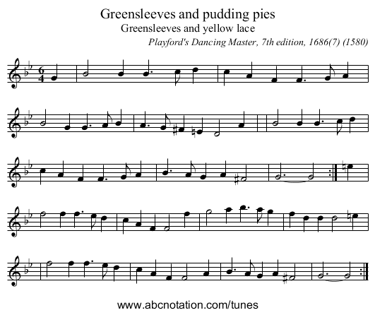 Greensleeves and pudding pies - staff notation