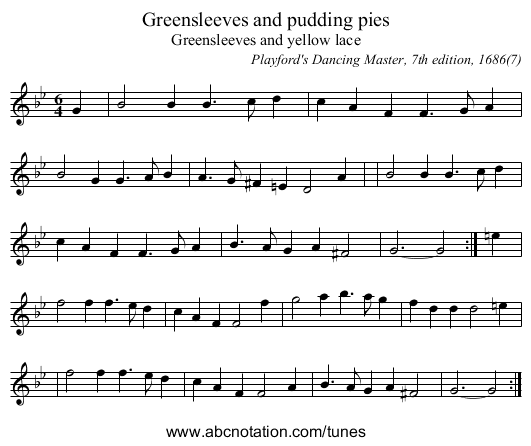 Greensleeves and pudding pies - staff notation