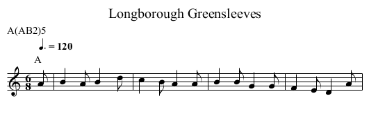 Greensleeves, Longborough - staff notation