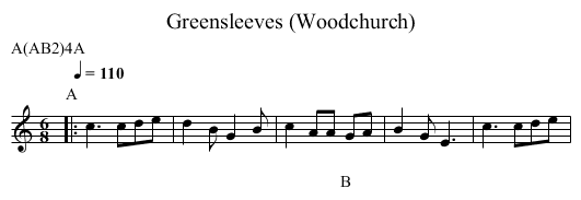 Greensleeves (Woodchurch) - staff notation