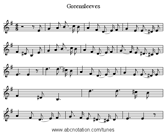 Greensleeves - staff notation