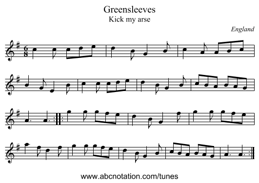 Greensleeves - staff notation