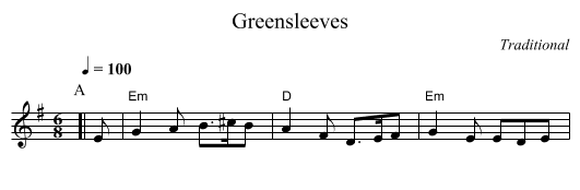Greensleeves - staff notation