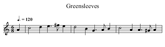 Greensleeves - staff notation