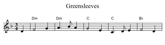 Greensleeves - staff notation