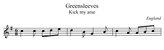 Greensleeves - staff notation