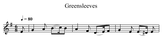 Greensleeves - staff notation
