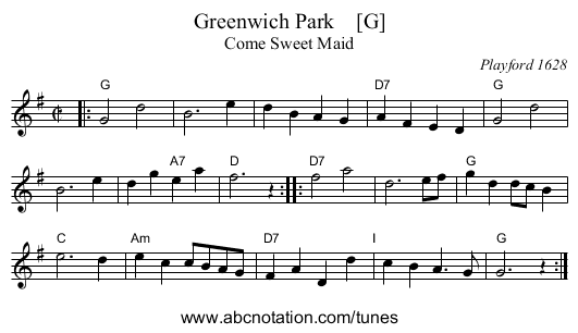 Greenwich Park    [G] - staff notation