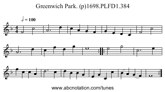 Greenwich Park. (p)1698.PLFD1.384 - staff notation