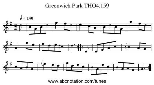 Greenwich Park THO4.159 - staff notation