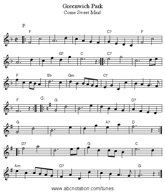 Greenwich Park - staff notation