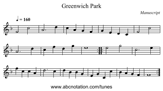 Greenwich Park - staff notation