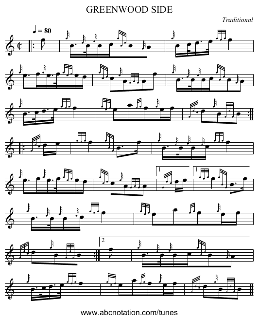 GREENWOOD SIDE - staff notation