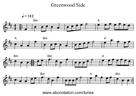 Greenwood Side - staff notation