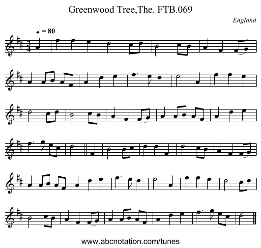 Greenwood Tree,The. FTB.069 - staff notation