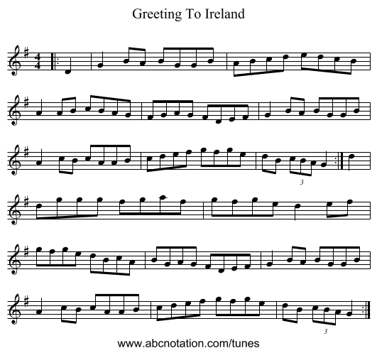 Greeting To Ireland - staff notation
