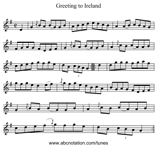 Greeting to Ireland - staff notation