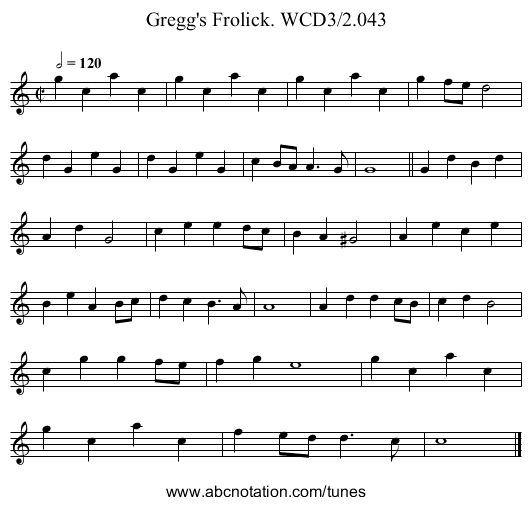 Gregg's Frolick. WCD3/2.043 - staff notation