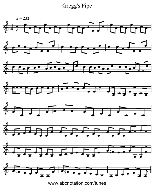Gregg's Pipe - staff notation