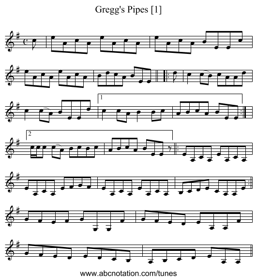 Gregg's Pipes [1] - staff notation