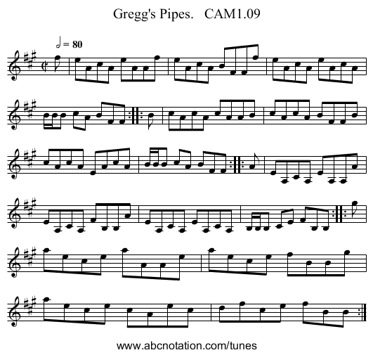 Gregg's Pipes.   CAM1.09 - staff notation