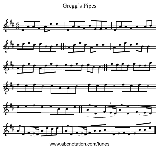 Gregg’s Pipes - staff notation