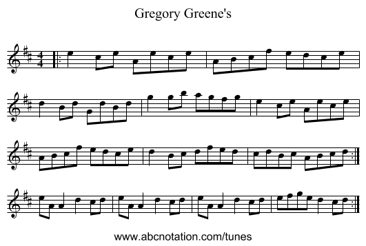 Gregory Greene's - staff notation