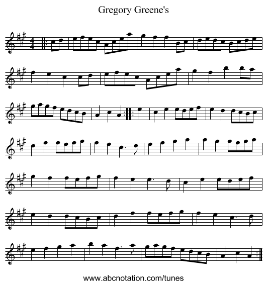 Gregory Greene's - staff notation