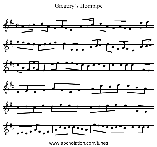 Gregory’s Hornpipe - staff notation