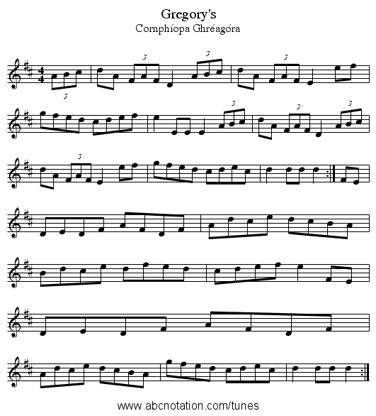 Gregory's - staff notation