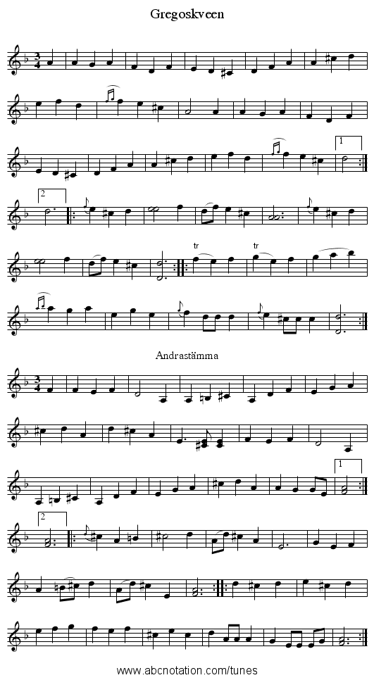 Gregoskveen - staff notation