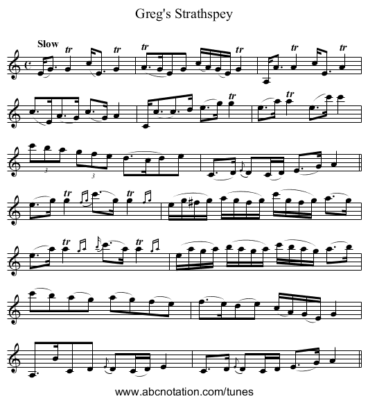 Greg's Strathspey - staff notation