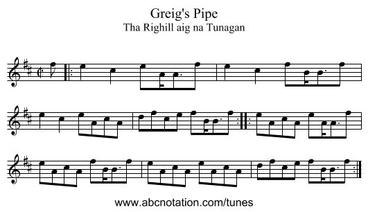 Greig's Pipe - staff notation