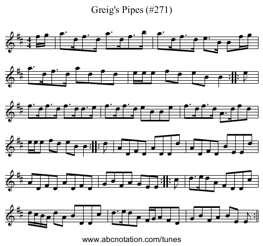 Greig's Pipes (#271) - staff notation